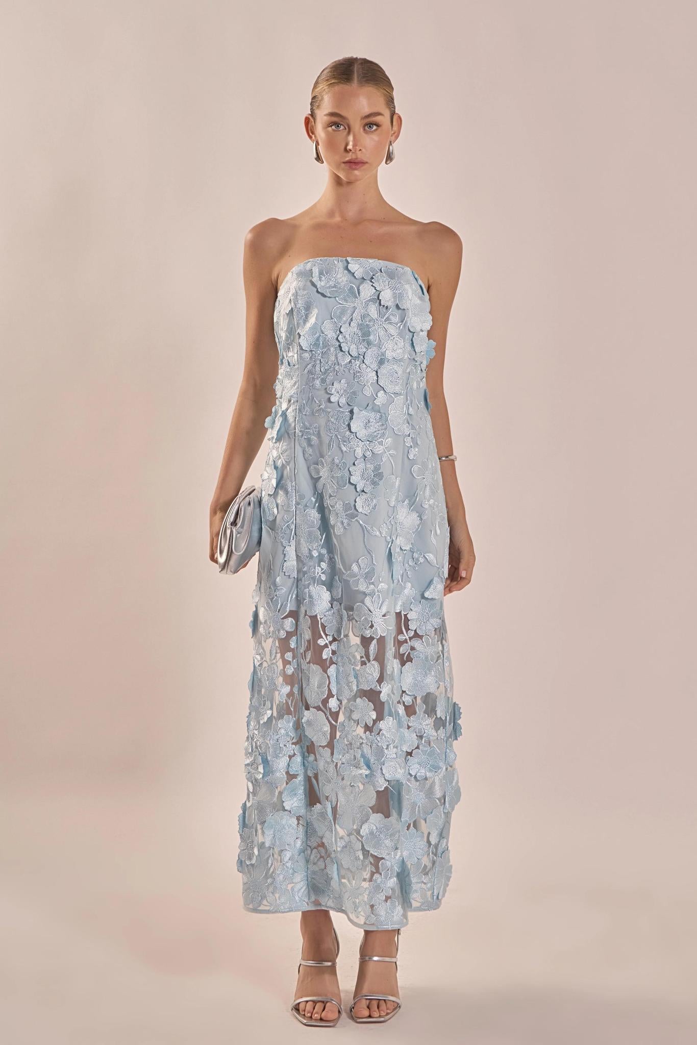 Floral Embroidered Dress- Blue