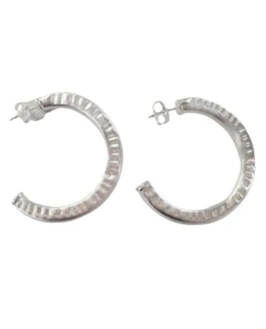Sheila Fajl Hammered Chantal Hoops- Brushed Silver