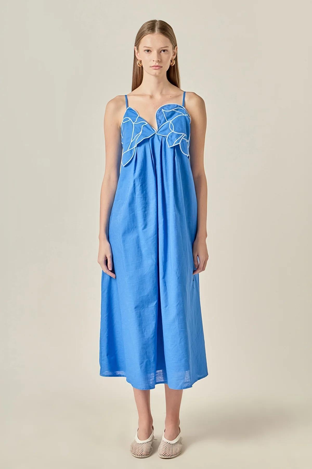 Embroidered Pleated Maxi Dress