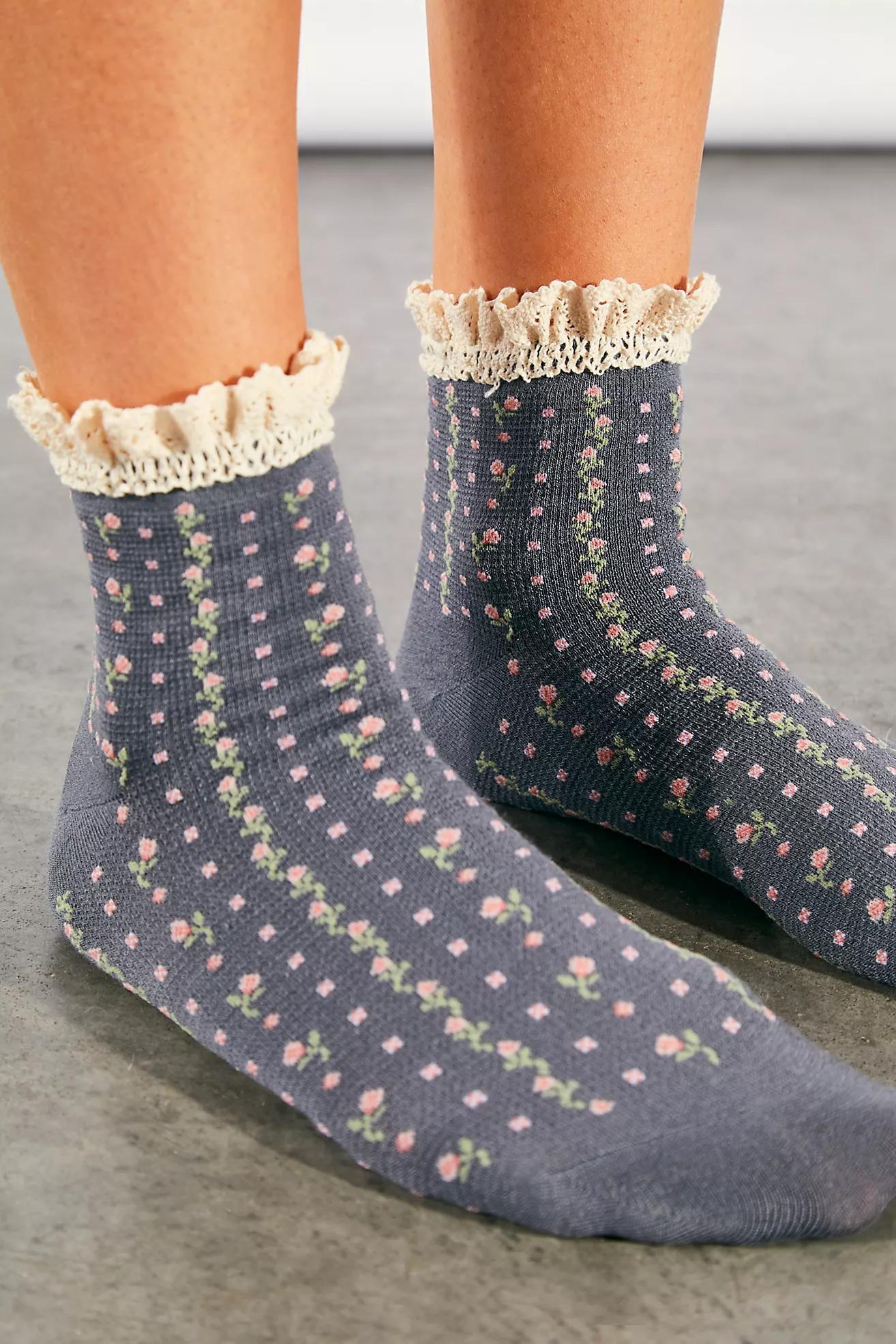 Free People Rosebud Ankle Sock- Charcoal
