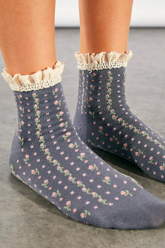 Free People Rosebud Ankle Sock- Charcoal