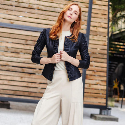 Liquid Leather Ruched Jacket