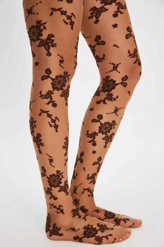 Free People Flocked Floral Tight- Espresso Combo