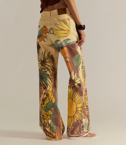 Printed Straight Leg- Beach Scene