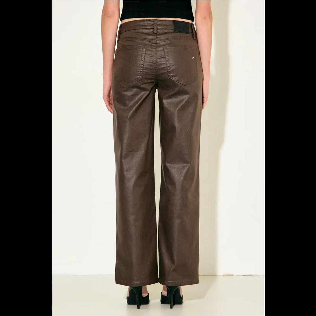 Coated Ella Straight Denim-BRWN