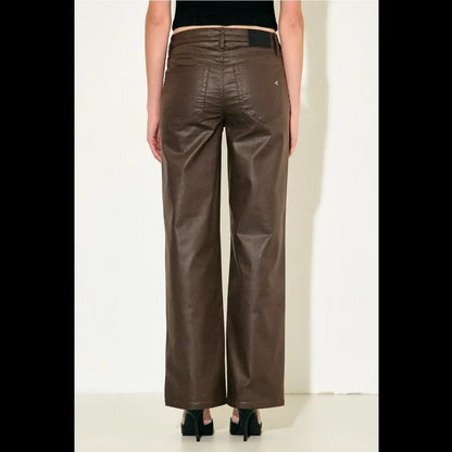 Coated Ella Straight Denim-BRWN