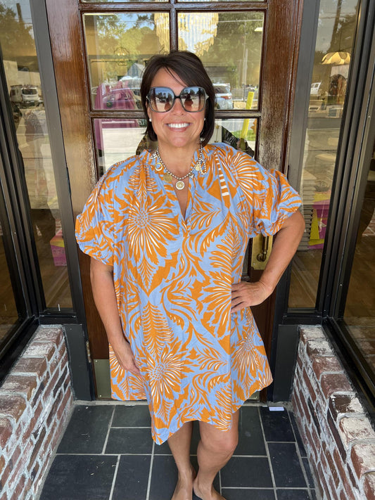 One Size Abstract Poplin Mini Dress