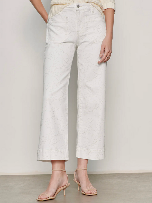 The Marine Embroidered Crop- Chalk