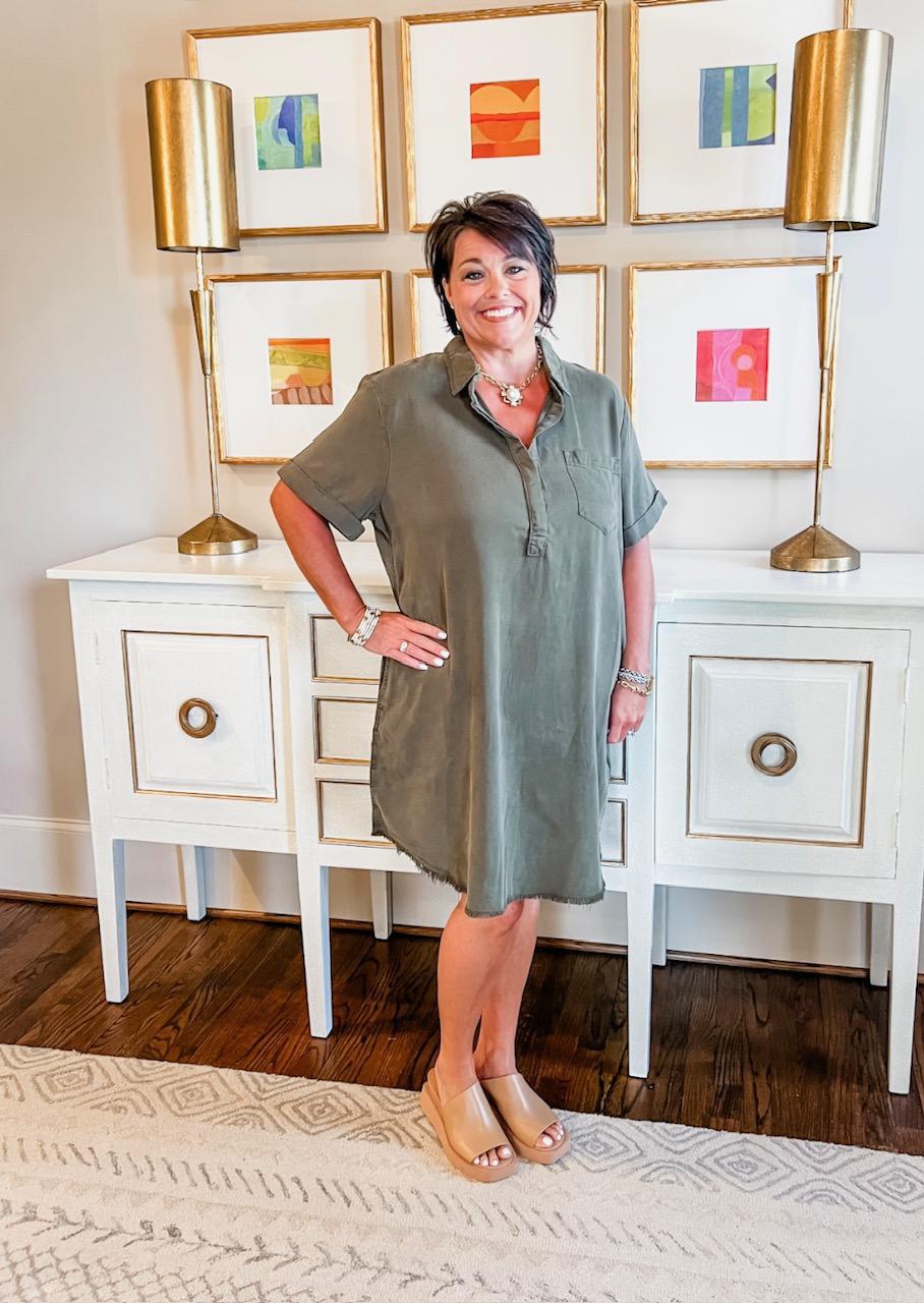 Popover Shirt Dress- Olive