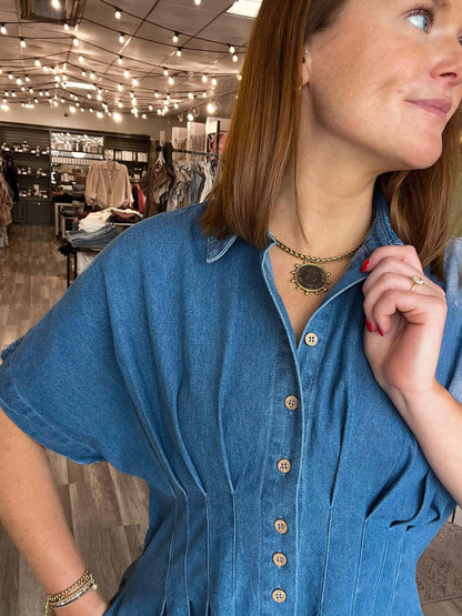 Denim Pleated Dress