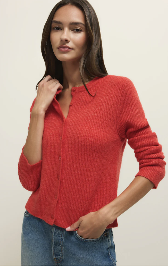 Medina Rib Cardigan- Red Lotus