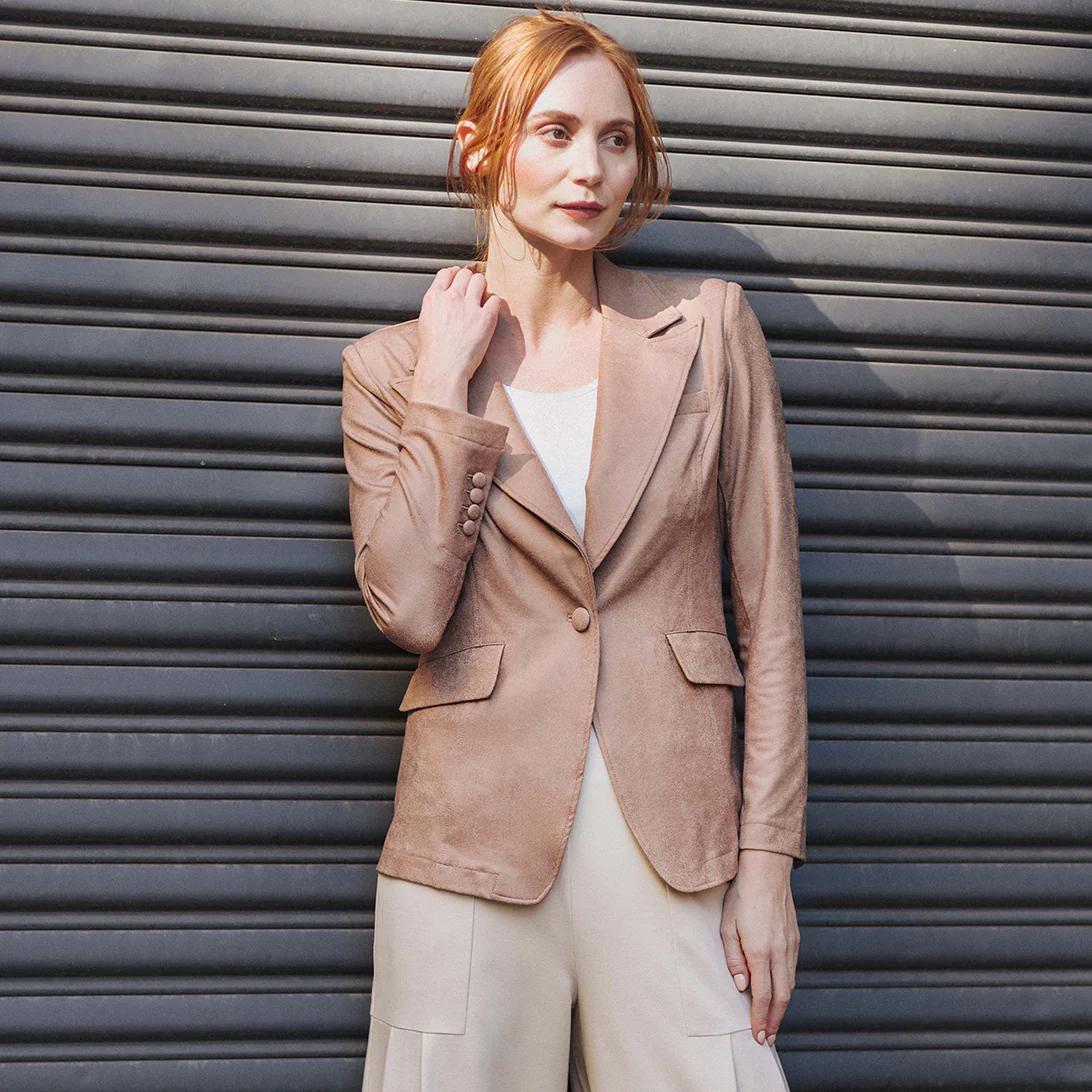 Liquid Leather Blazer- Taupe