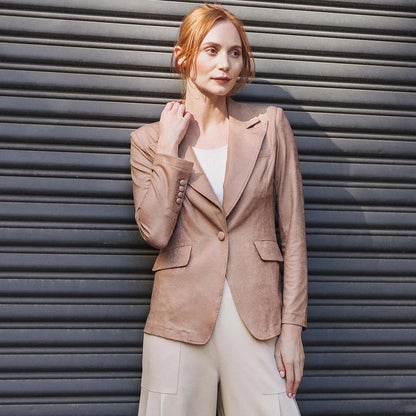 Liquid Leather Blazer- Taupe