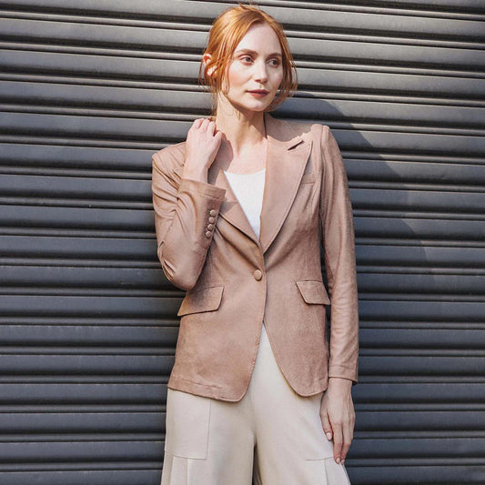 Liquid Leather Blazer- Taupe