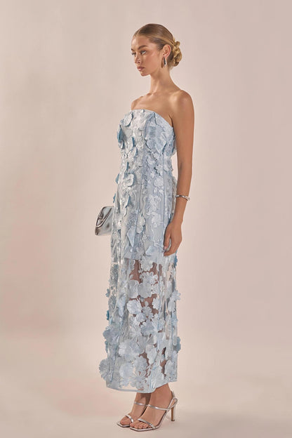 Floral Embroidered Dress- Blue