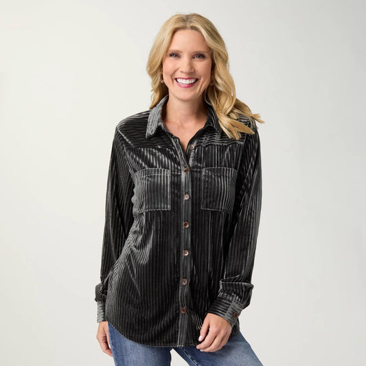 Ribbed Velour Button Up
