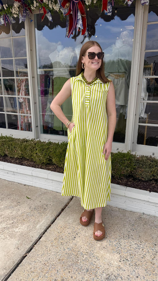Lime Stripe Midi Dress