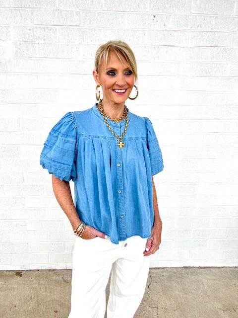 Denim Pleat Top