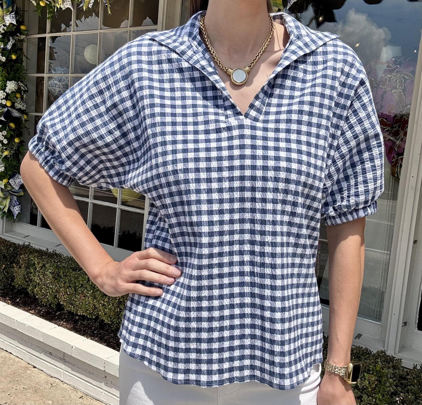 Navy Gingham Popover