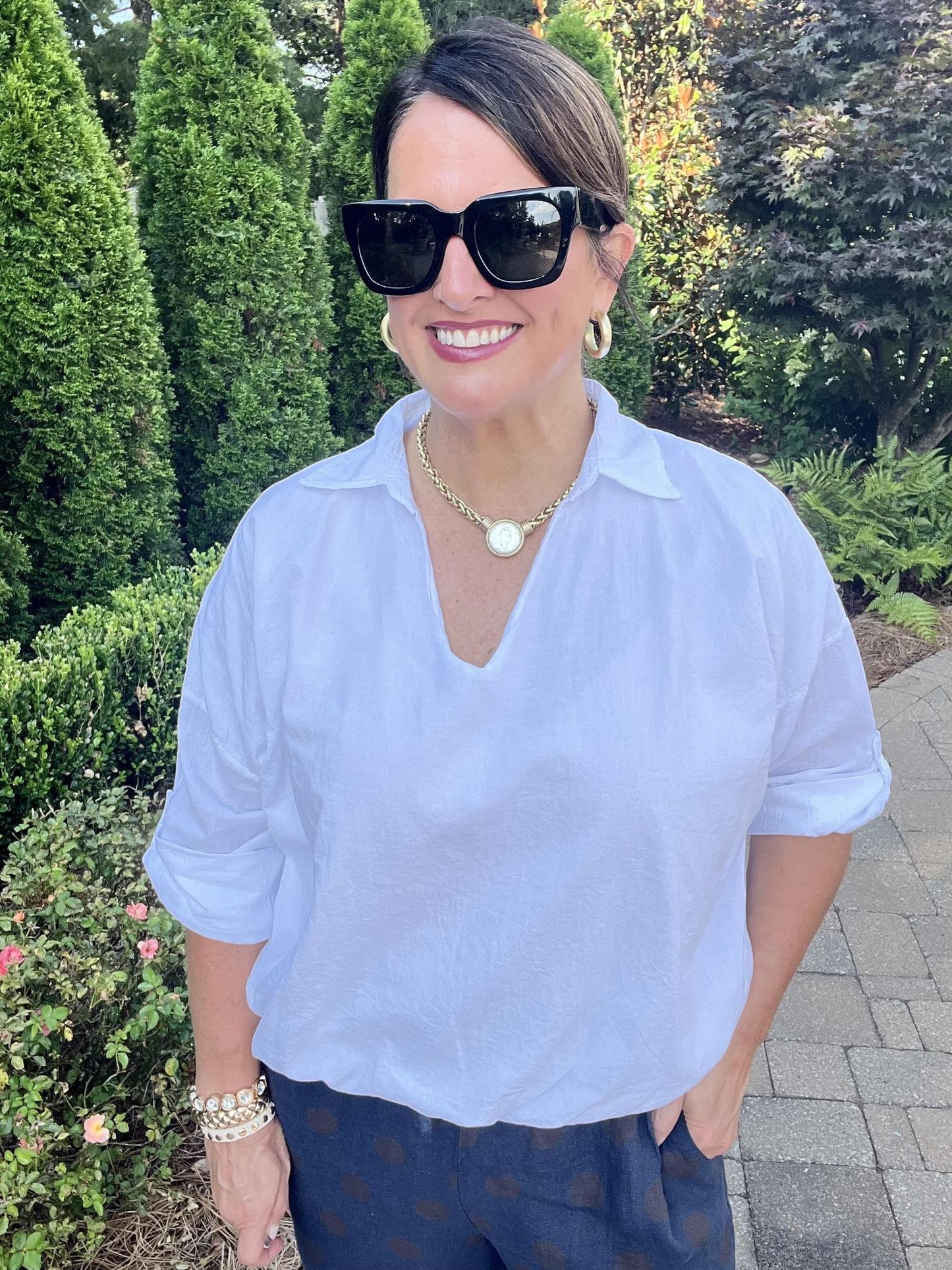 One Size Collar Bubble Top-White