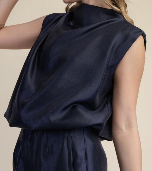 Mock Bubble Top-Navy