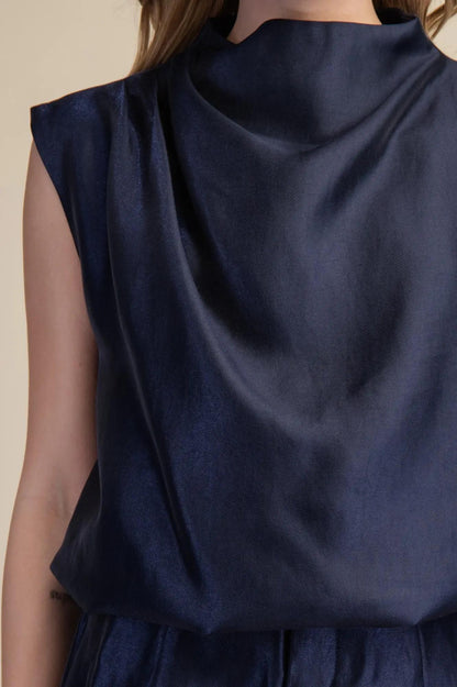 Mock Bubble Top-Navy