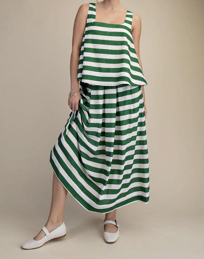 Stripe Pleated Skirt