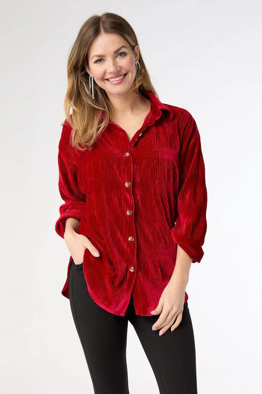 Pleated Velour Top- Red