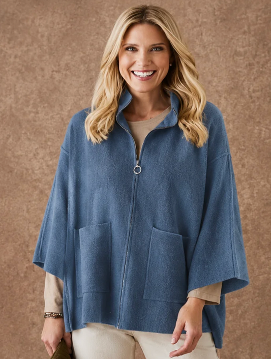 Heavenly-Luxe Zip Cardi- Stellar Blue