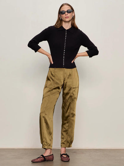 Satin Taper Pant- Dirty Martini