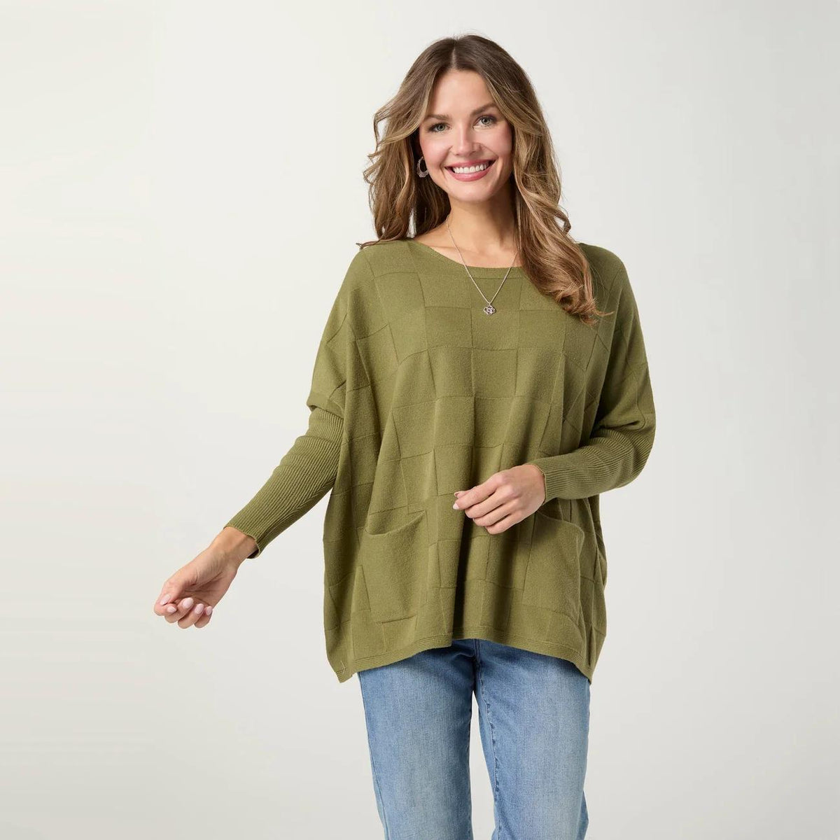 Textured Knit Poncho- Green