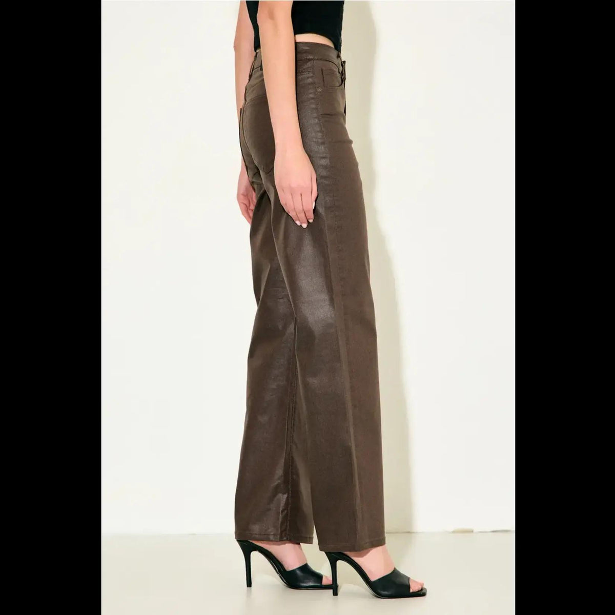 Coated Ella Straight Denim-BRWN
