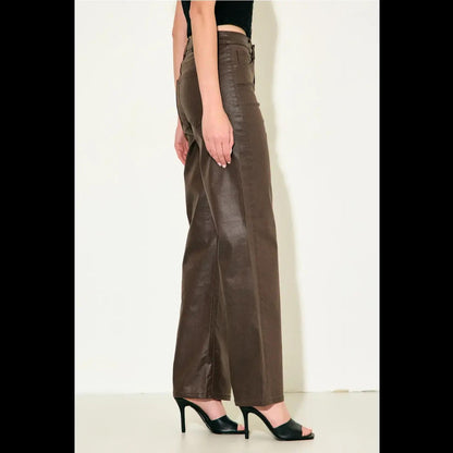 Coated Ella Straight Denim-BRWN