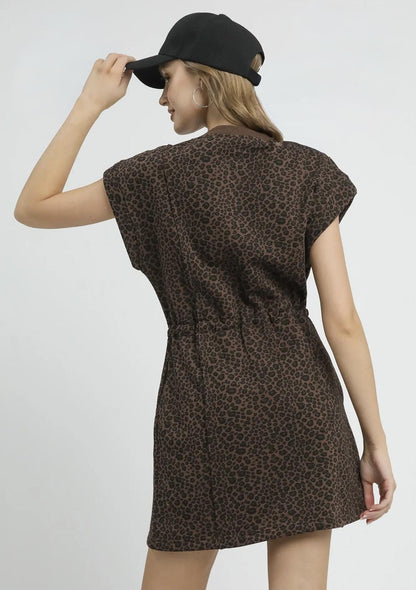 Leopard Drawstring Knit Dress