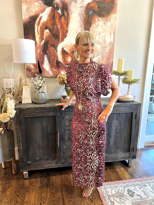 Wine Print Knit Dress