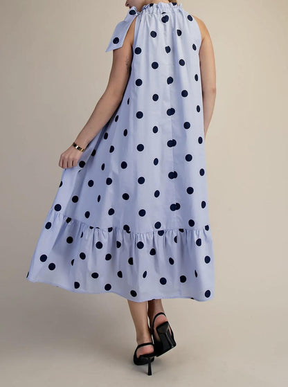 Polka Dot Ruffle Tie Midi Dress
