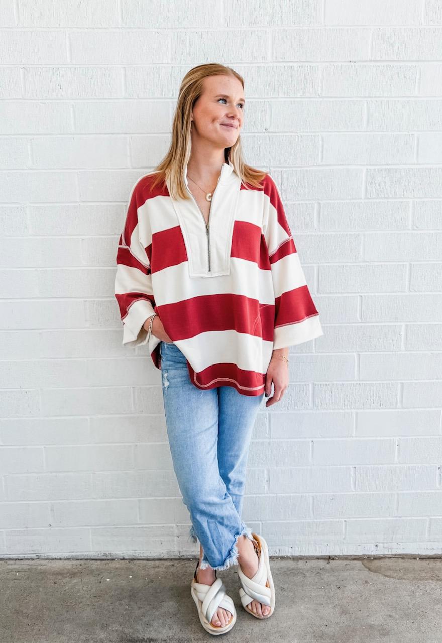 Oversized Rugby Top - Cream Red