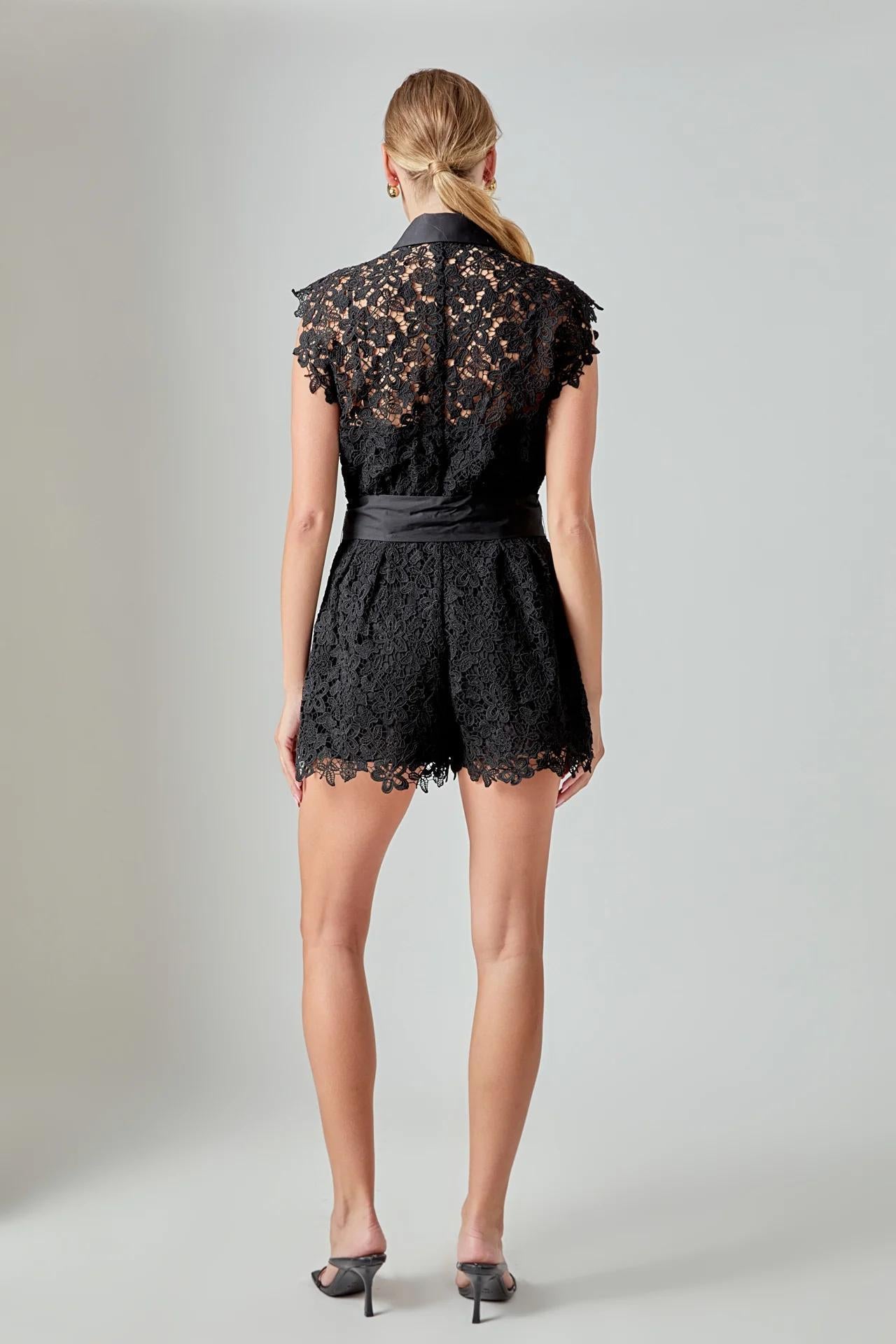 Black Lace Tie Romper