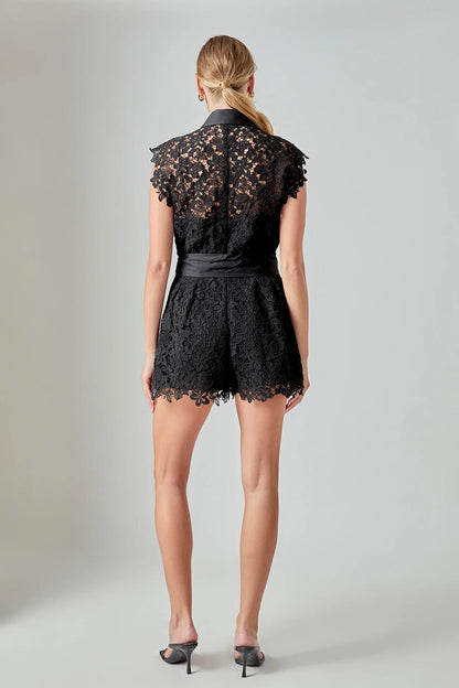 Black Lace Tie Romper