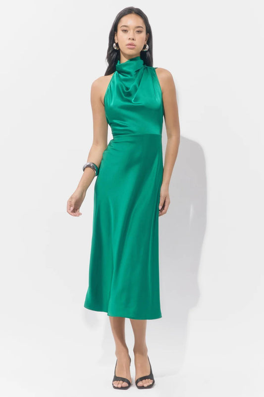 Satin Midi Dress- Emerald