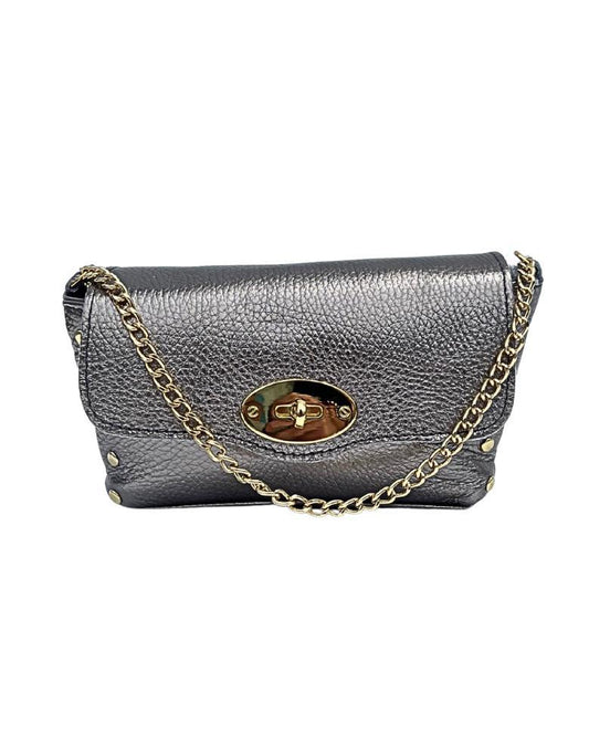 Leather Stud Handbag- Pewter