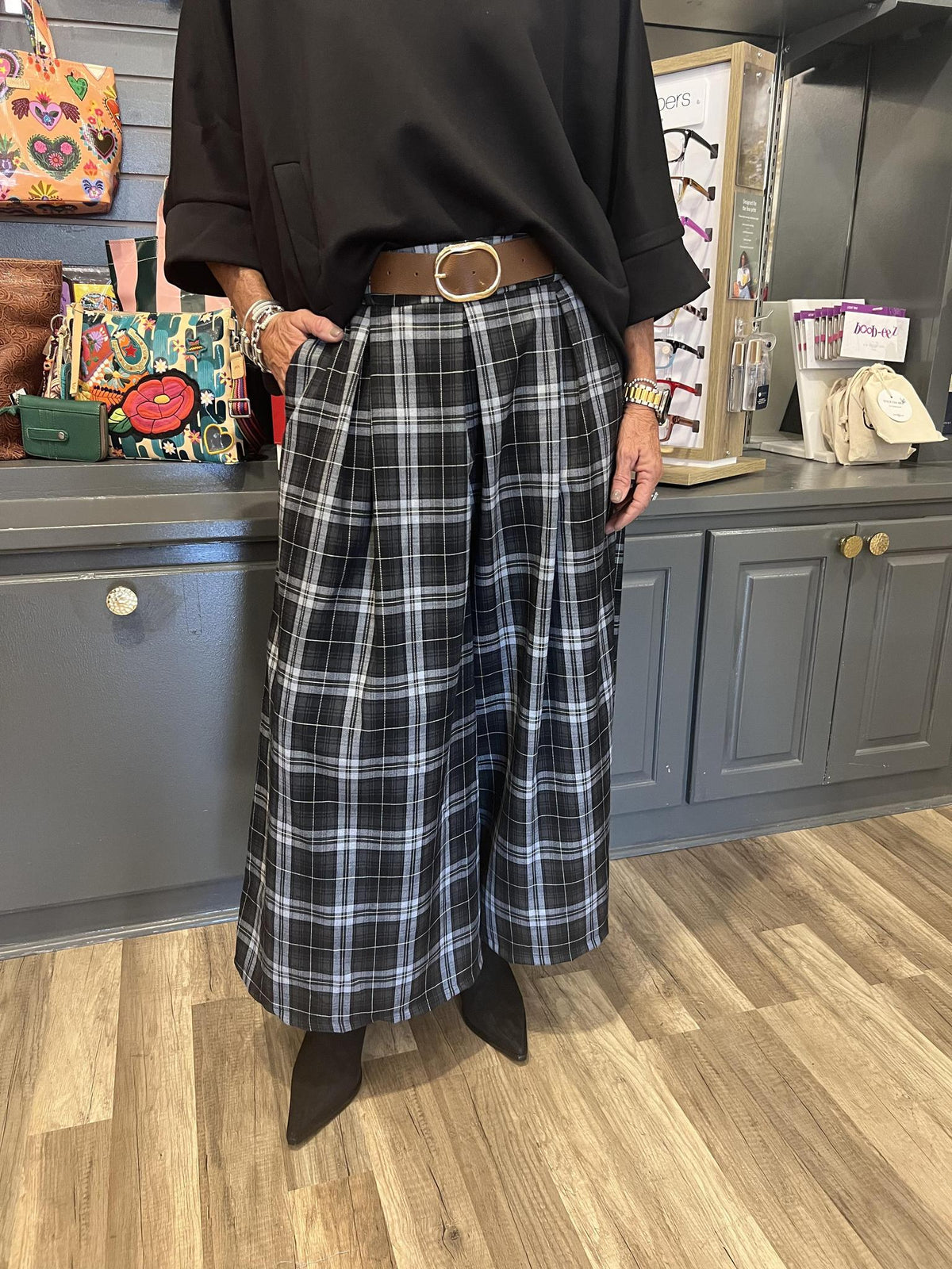 One Size Plaid Culotte Pant