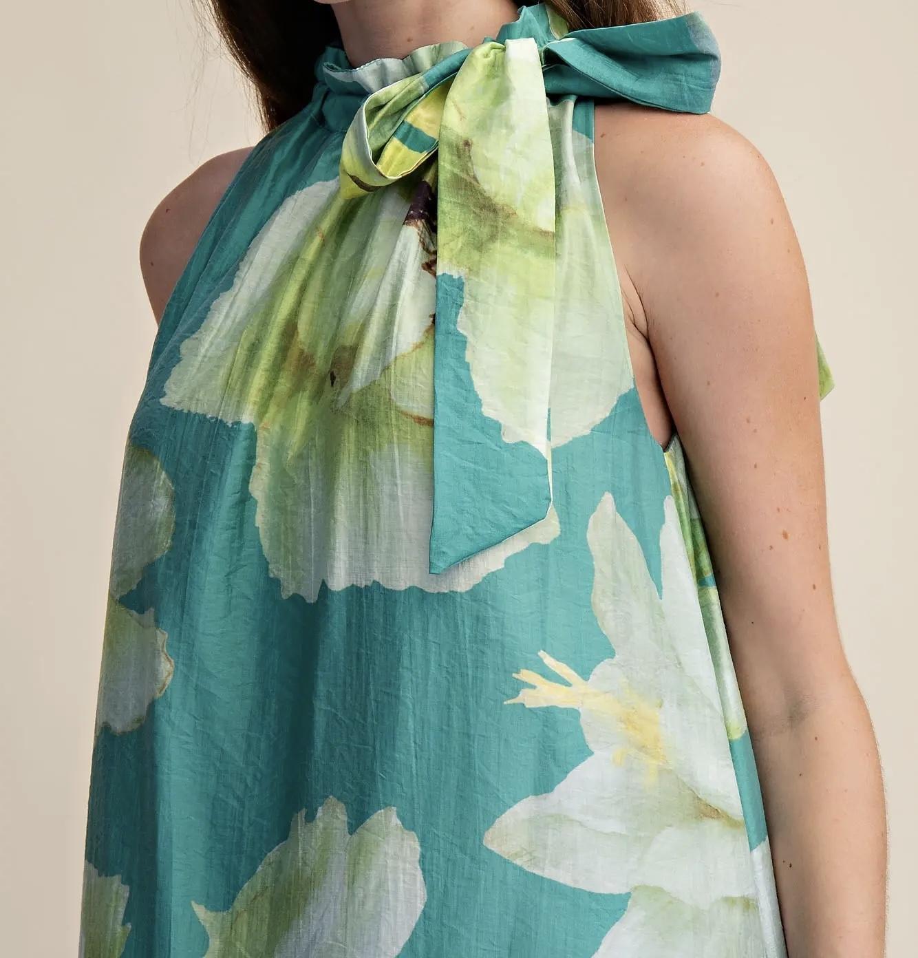 Ruffle Neck Floral Midi Dress