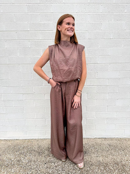 Mock Neck Bubble Top- Mocha