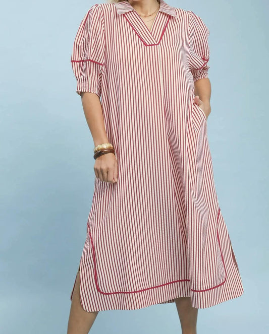 Border Stripe Dress-Pink