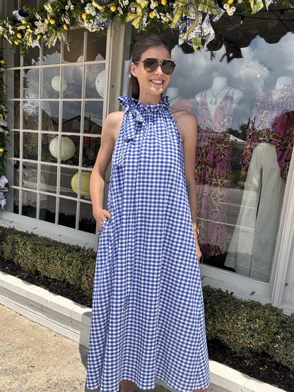 Royal Blue Gingham Maxi Dress