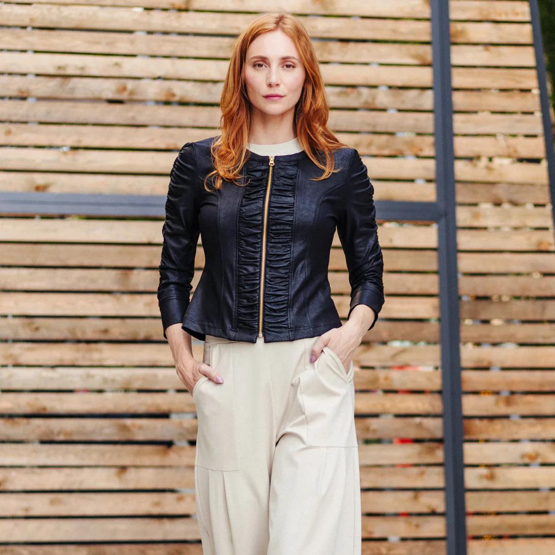 Liquid Leather Ruched Jacket