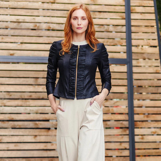 Liquid Leather Ruched Jacket