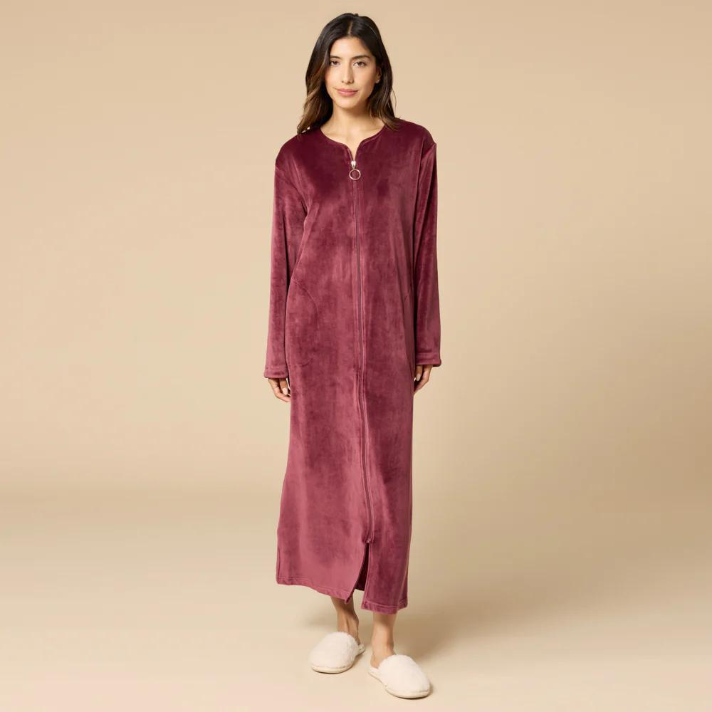Softies Velvet Zip Robe- Cherry Cola