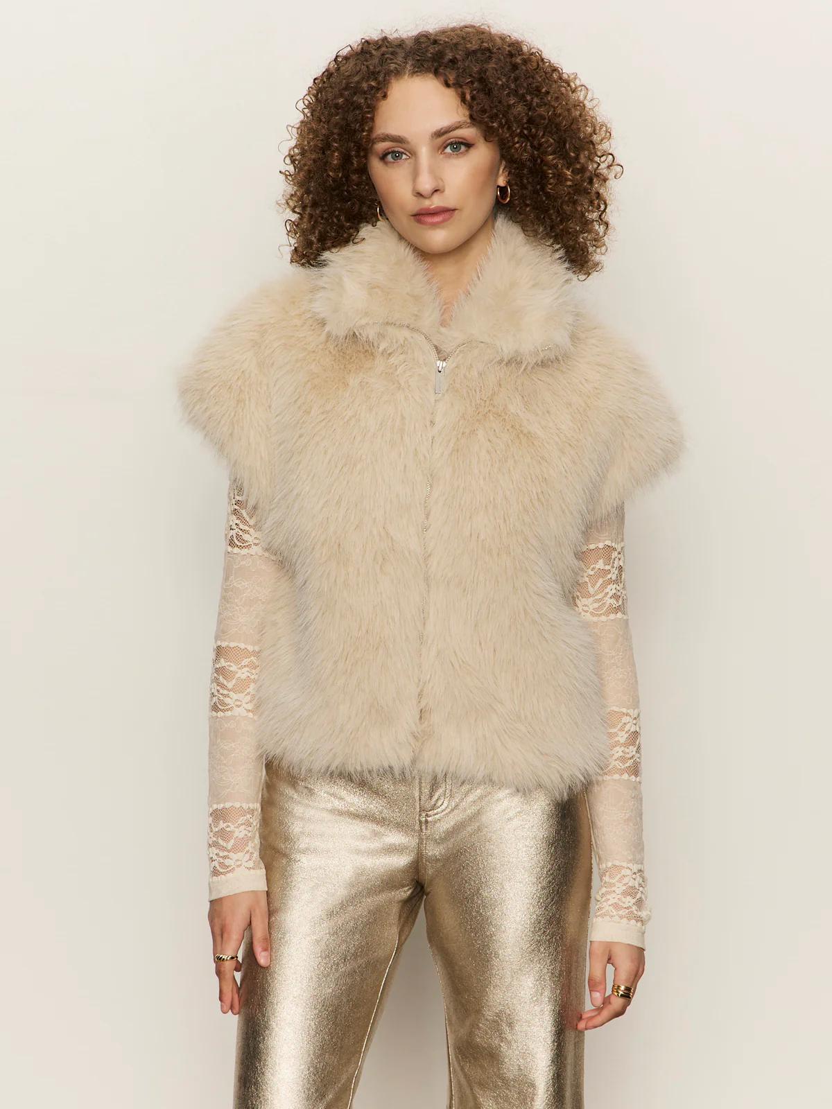 Silky Fur Vest- Almond Cream